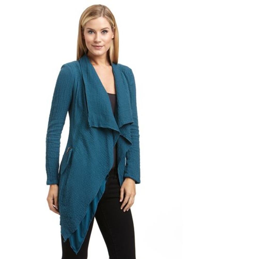 MONORENO Teal Shawl Textured Jacket / Open Cardi Size Medium
